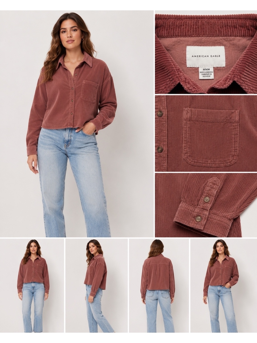 American Eagle Mauve Corduroy Button-Up Shirt Jacket Medium
